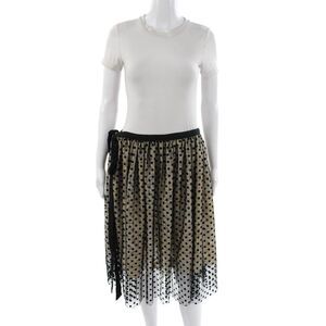 Tae Park Womens Wrap Polka Dot Knee Length Skirt Beige Polyester Size M